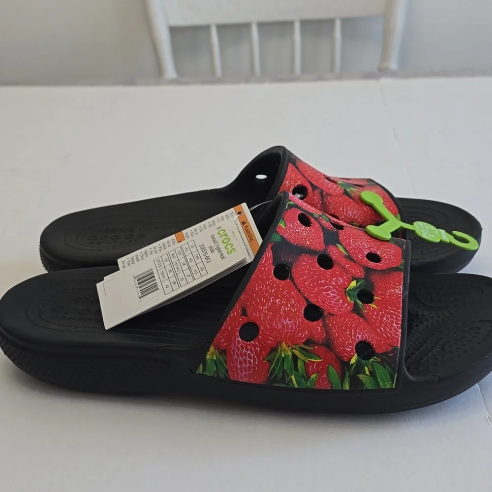 NWT Crocs Men's Classic Hyperreal Strawberry Slides Size 12